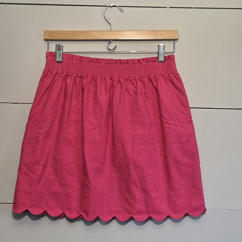 J. by J.CREW Pink Solid Scalloped Hem Lined A-Line Skirt Linen Cotton Size 4 - Picture 3 of 5